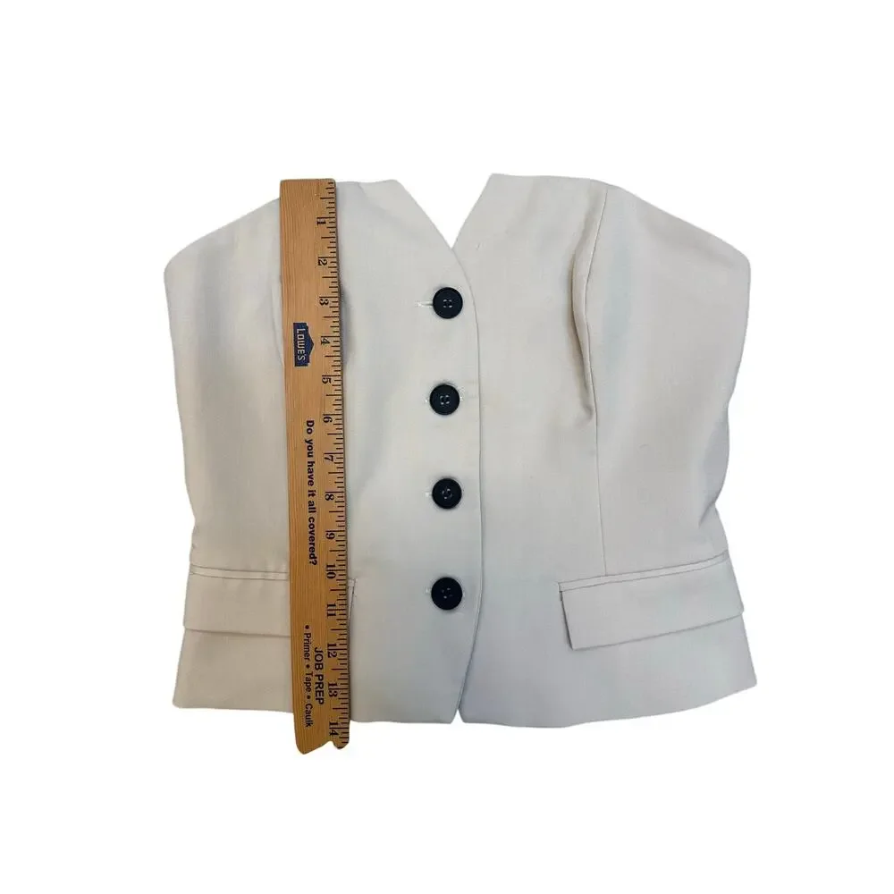 Sincerely Jules Strapless Peplum Bustier Top Beige Button Front Smocked Back - Picture 6 of 8